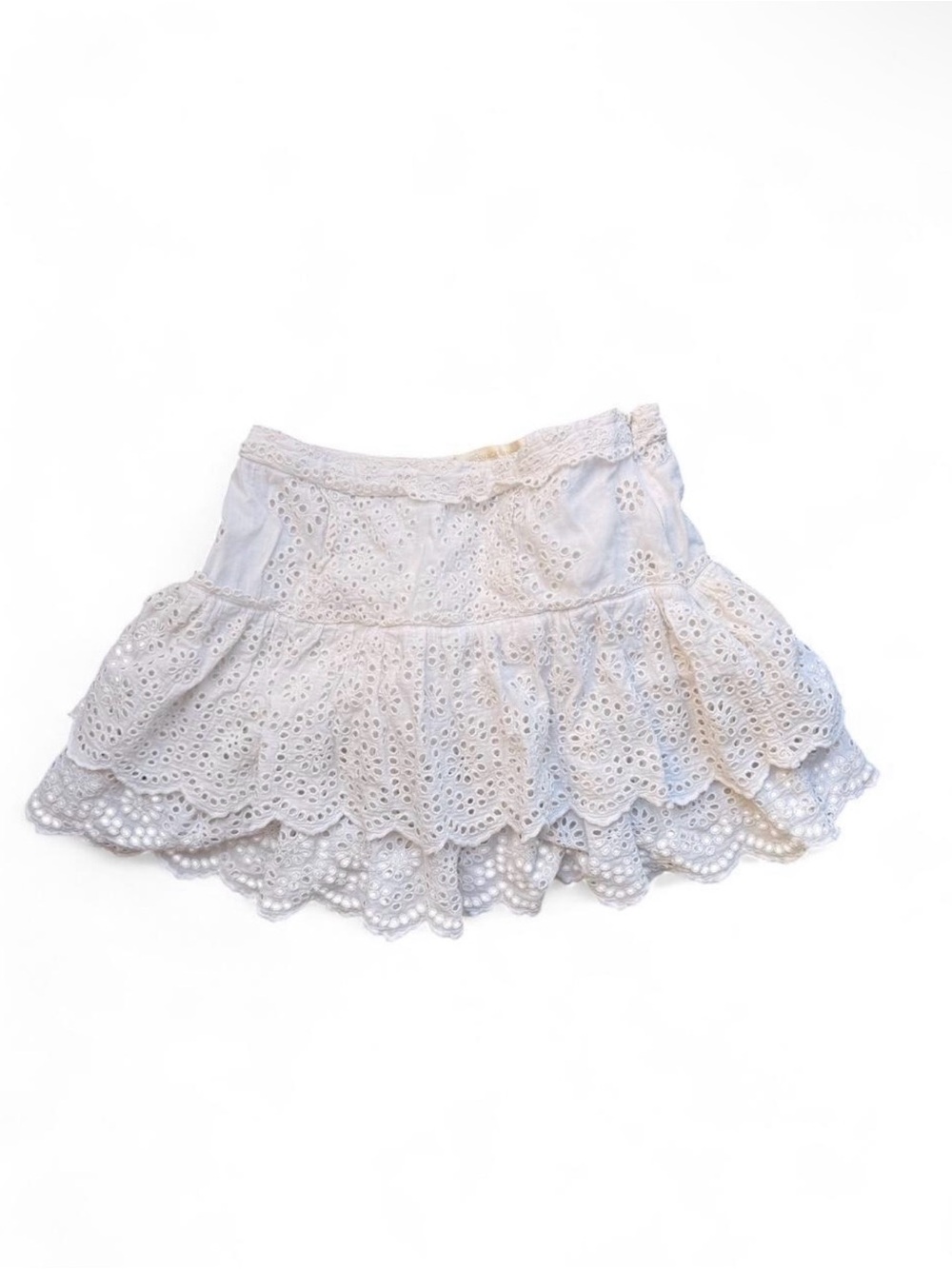 LoveShackFancy White Eyelet Tiered Mini Skirt